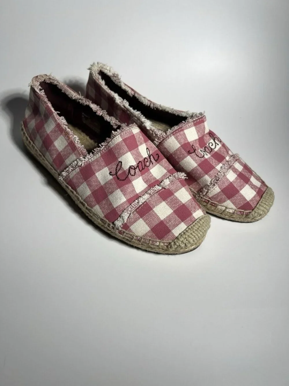 Coach Gingham Espadrille Flats Women’s Size 6.5 Pink White Slip On